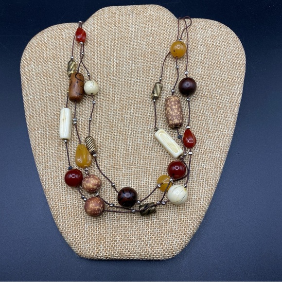 Triple Strand Bohemian Natural Bead Necklace - Picture 3 of 10